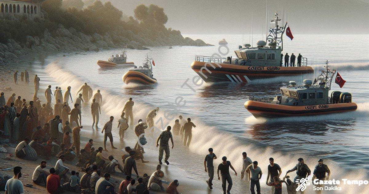 "İzmir Sahillerinde Hareketli Gün: 120 Düzensiz Göçmen Yakalandı" başlıklı haber için fotorealistik,
